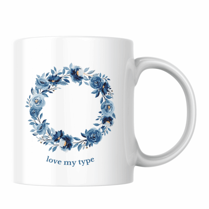 Kék virágkoszorú(sötét)-bögre