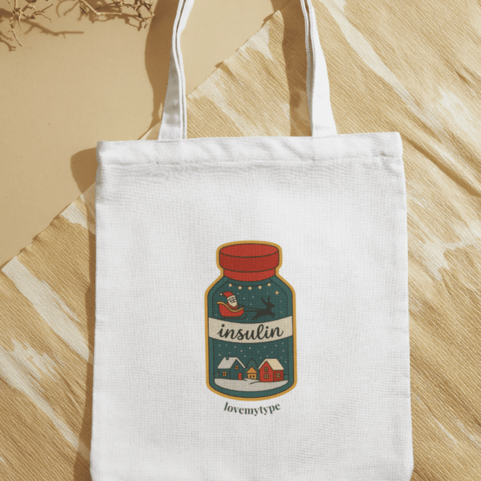 Inzulin üvegcse Mikulással-vászontáska